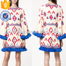 Oversized Multicolor Tassel Trim Alargados Long Sleeve Verão Mini Vestido Fabricação Atacado Moda Feminina Vestuário (TA0008D)